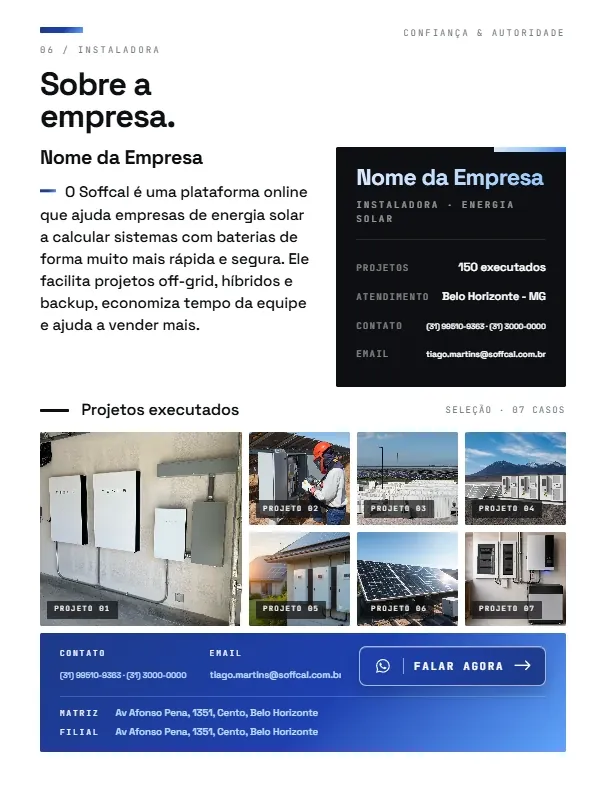 Página Sobre a empresa na proposta